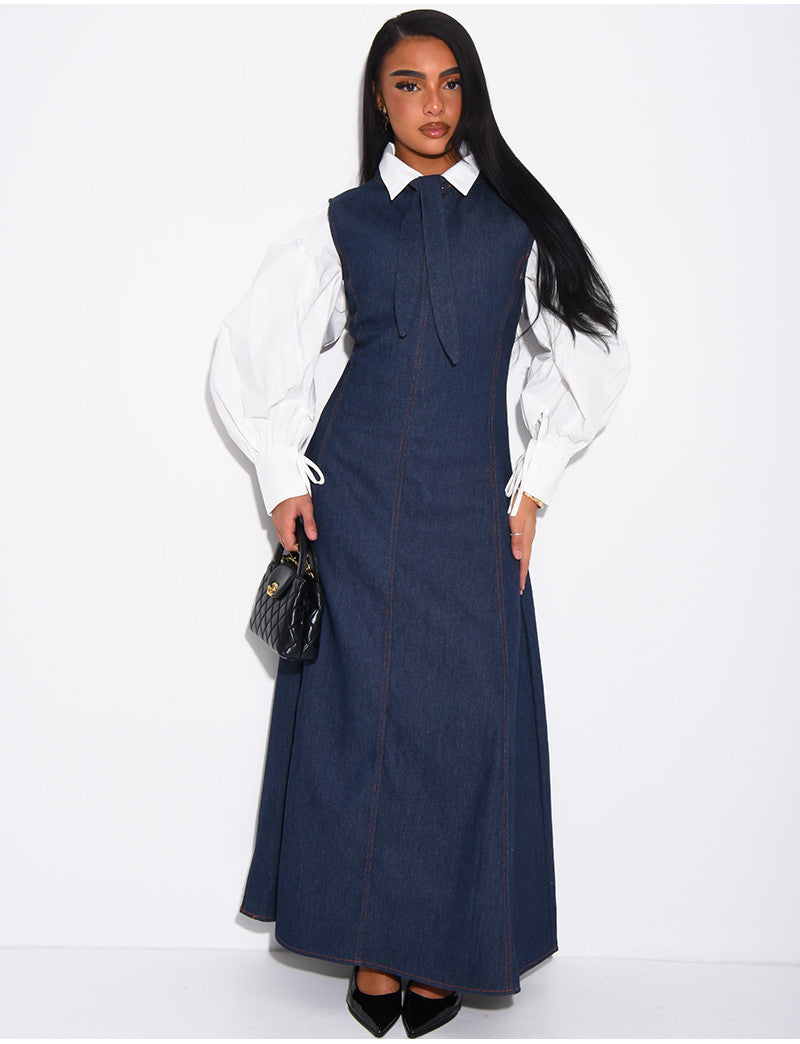 Robe longue sans manche évasée à nouer au col