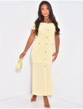 Robe longue texturée à boutons dorés