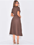 Robe longue texturée & évasée à boutons dorés