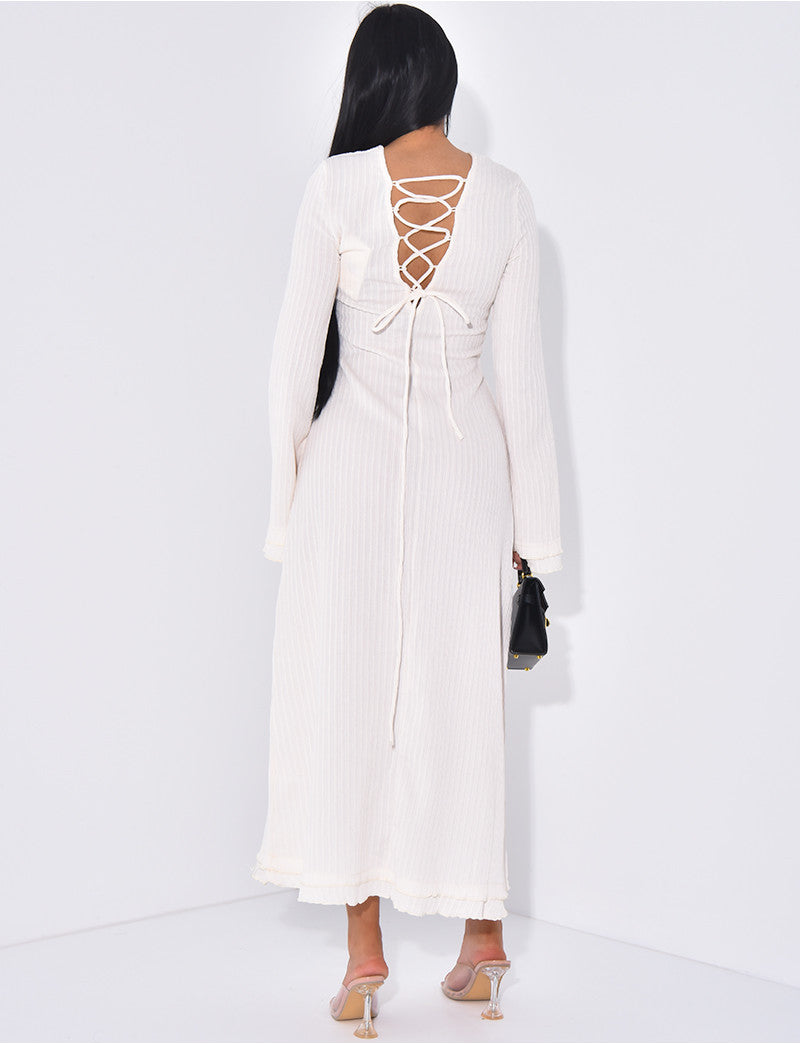 Robe longue texturée à lacets dans le dos