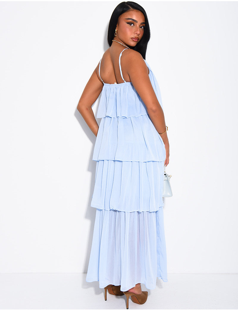Robe longue à volants en voile