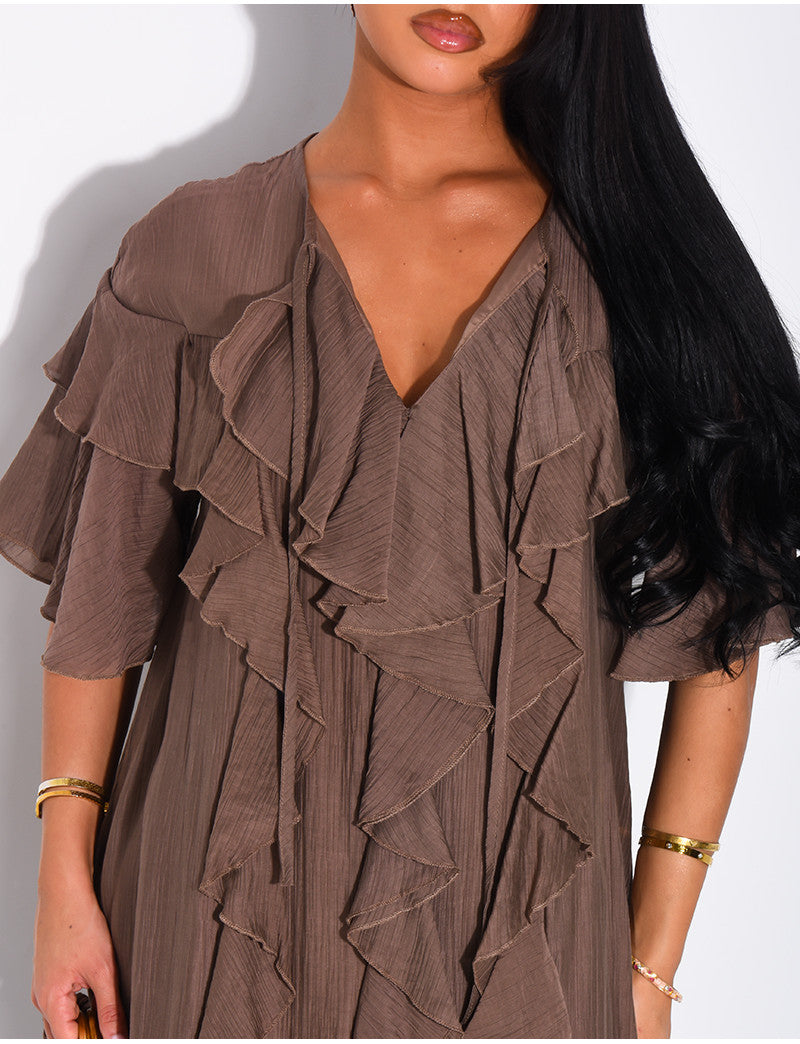 Robe longue en voile et volants