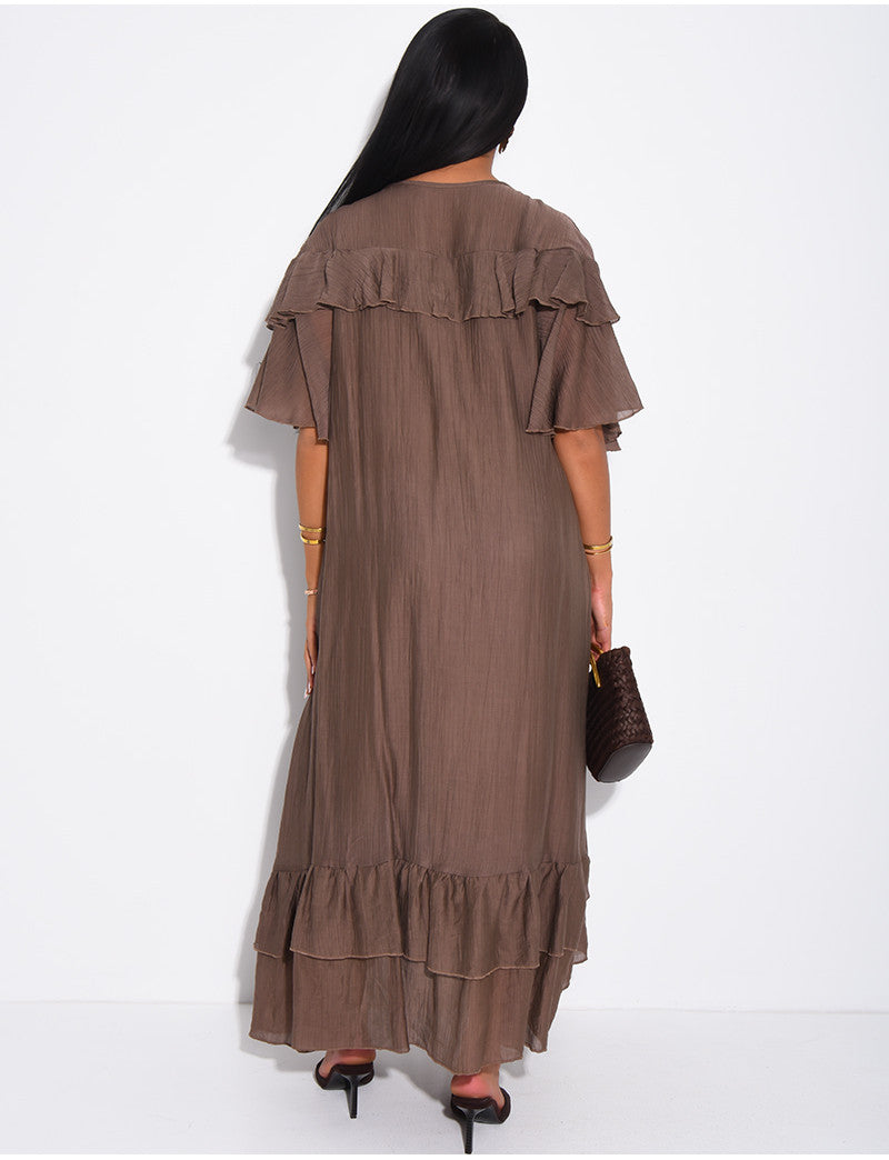 Robe longue en voile et volants