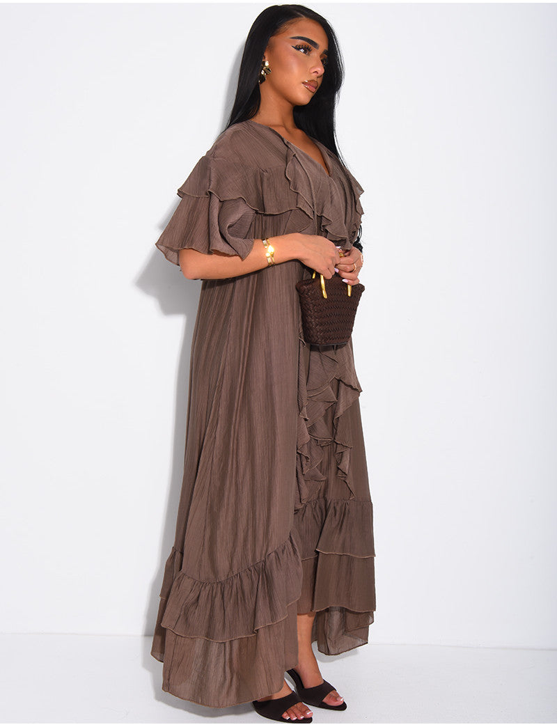 Robe longue en voile et volants