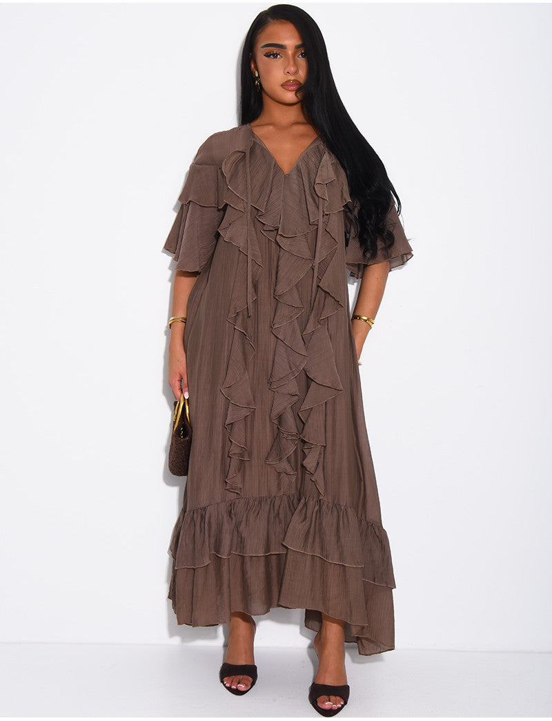 Robe longue en voile et volants
