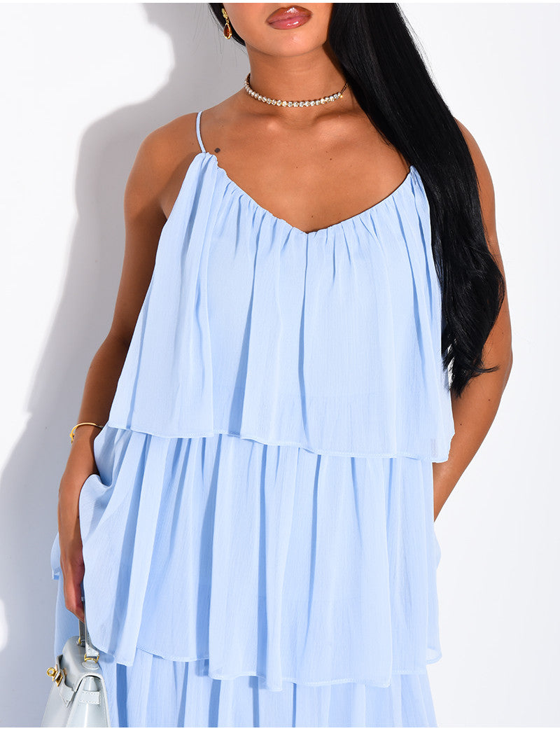 Robe longue à volants en voile