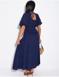 Robe mi-longue texturée effet froncé
