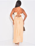 Robe longue plissée dos nu à nouer