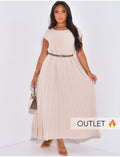 Robe longue plissée manches courtes