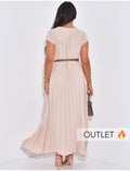 Robe longue plissée manches courtes