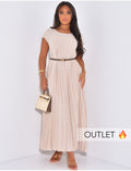 Robe longue plissée manches courtes