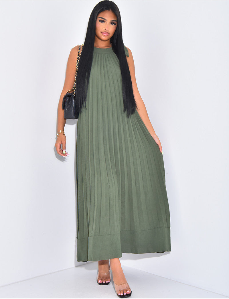 Robe plissée sans manche à nouer sur l'épaule