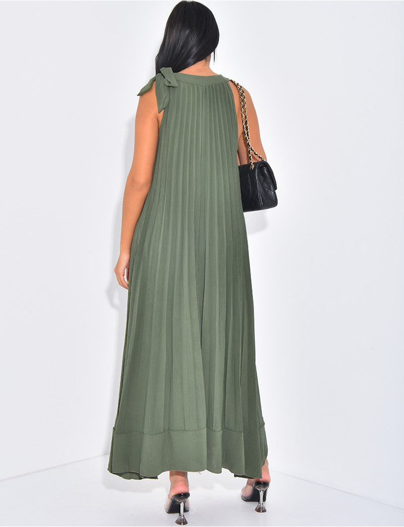 Robe plissée sans manche à nouer sur l'épaule