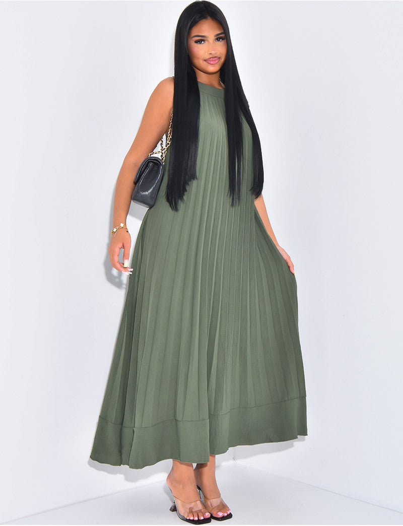 Robe plissée sans manche à nouer sur l'épaule
