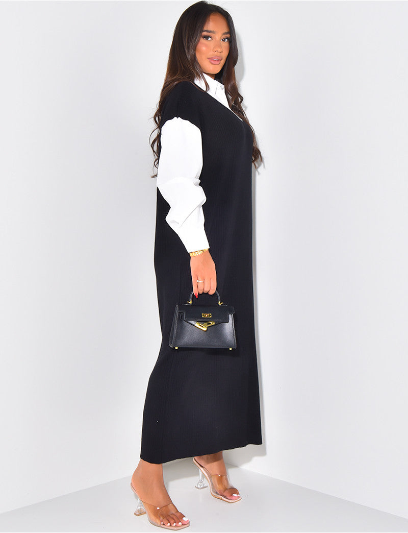Robe pull longue à doublure effet chemise