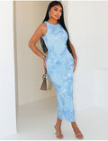 Robe longue sans manche à fleurs brodées