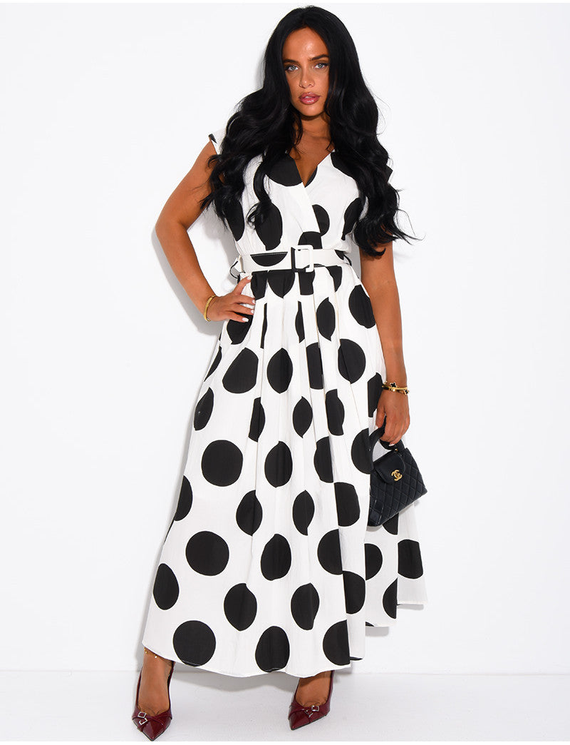 Robe sans manche à pois et ceinture assortie