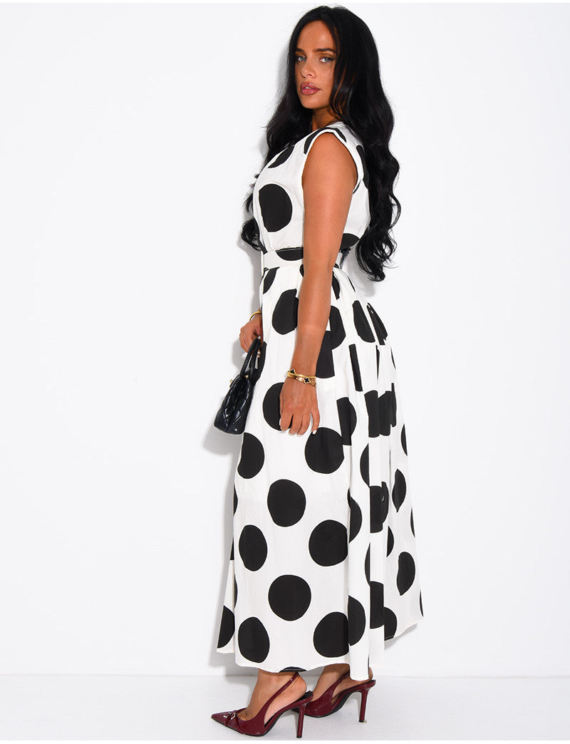 Robe sans manche à pois et ceinture assortie