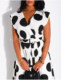 Robe sans manche à pois et ceinture assortie