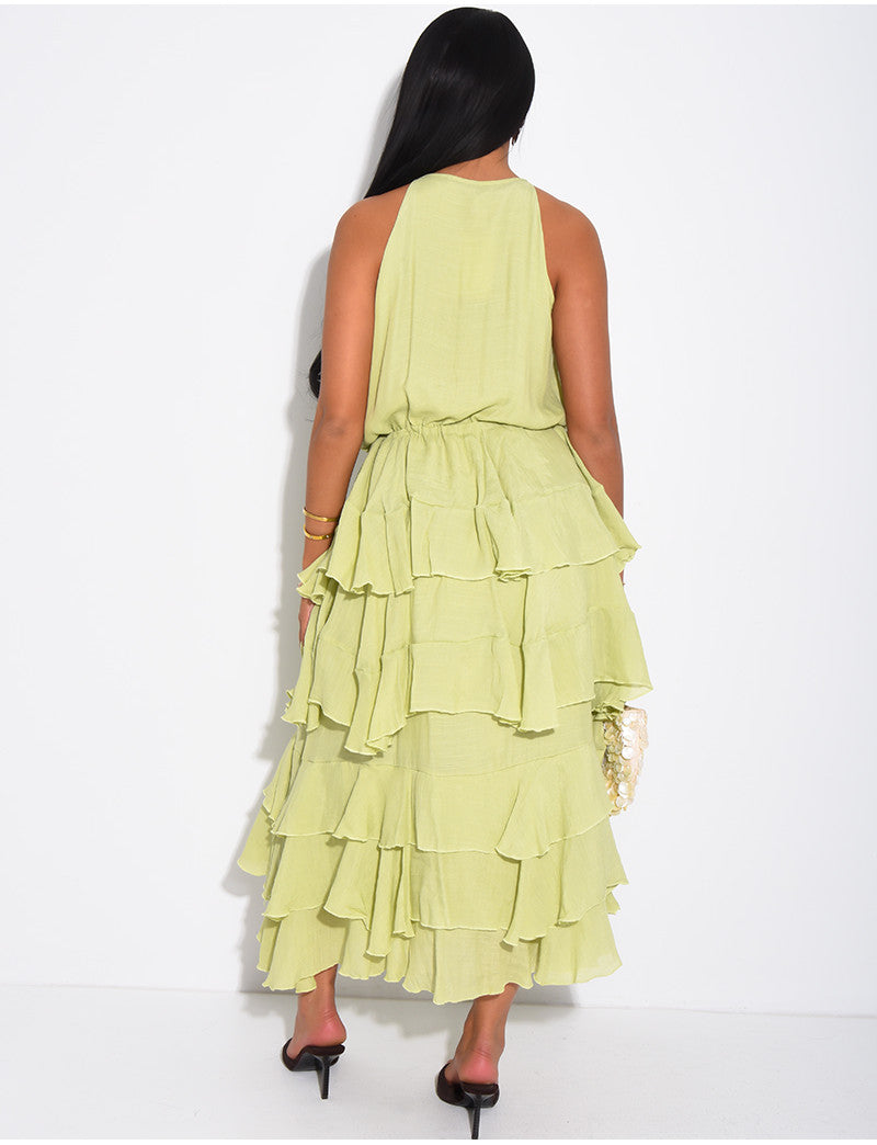 Robe sans manche en coton à volants et lacets