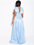 Robe longue dos nu en satin irisée à fente