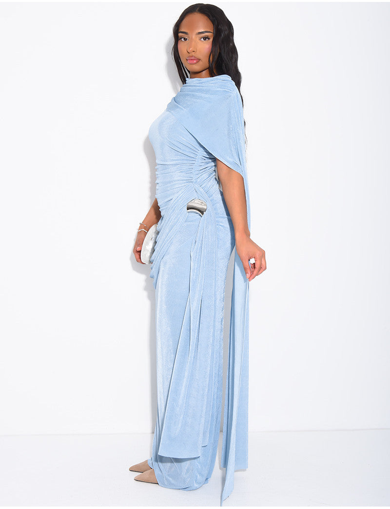 Robe longue sans manche effet drapé à la taille