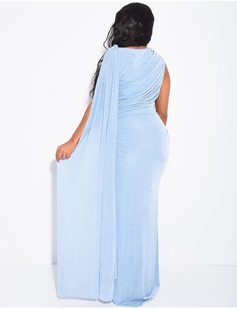 Robe longue sans manche effet drapé à la taille