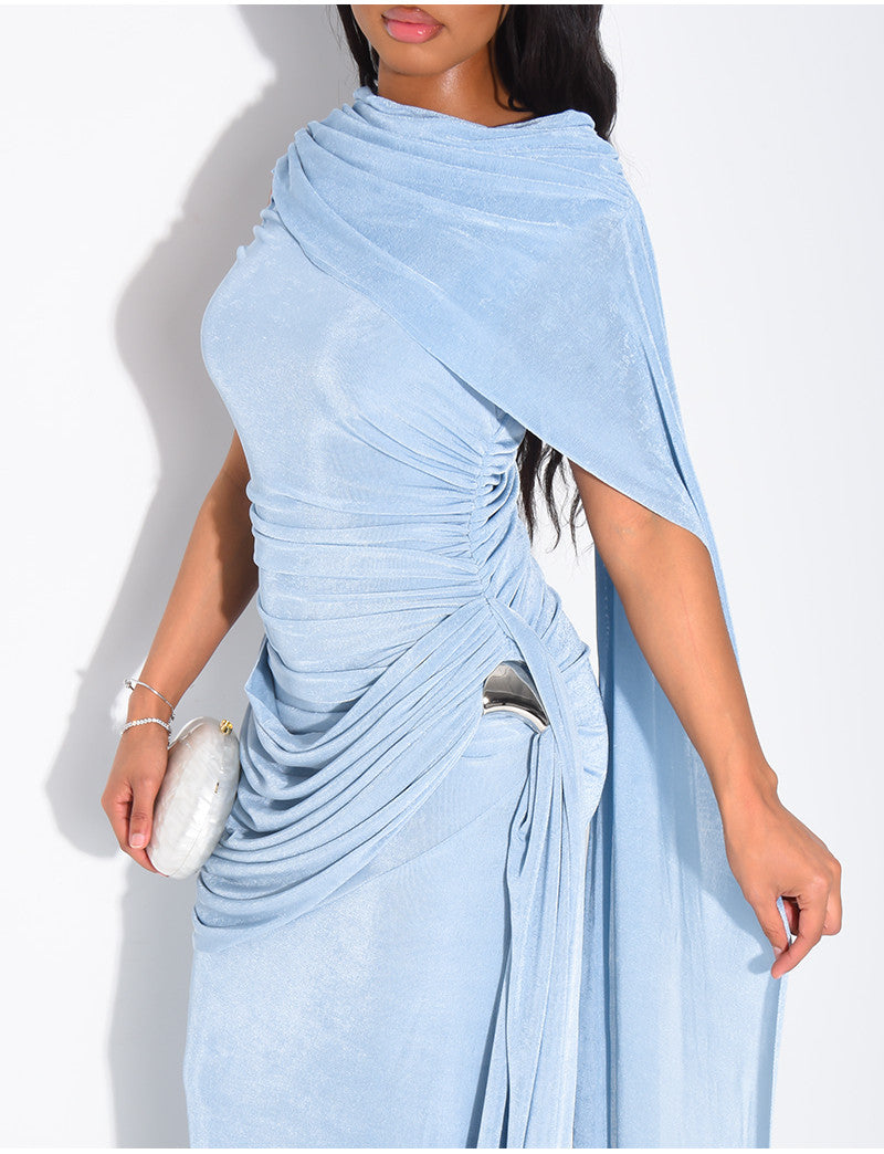 Robe longue sans manche effet drapé à la taille