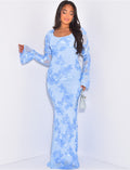 Robe longue manches longues col rond à fleurs en relief