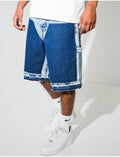 Short en jeans à empiècements contrastants