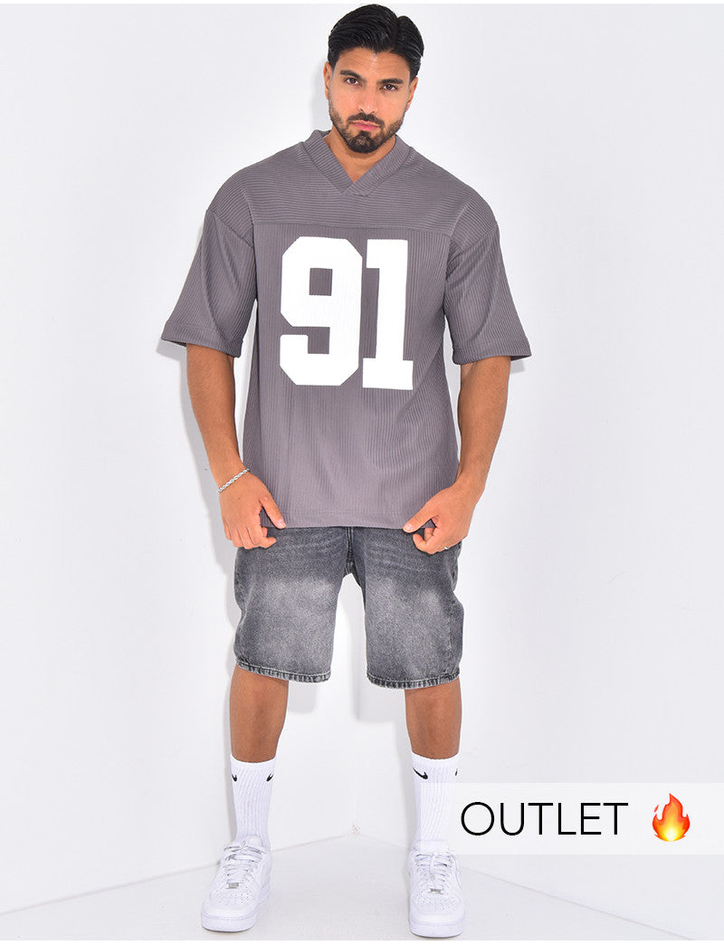 T-shirt côtelé oversize "91"