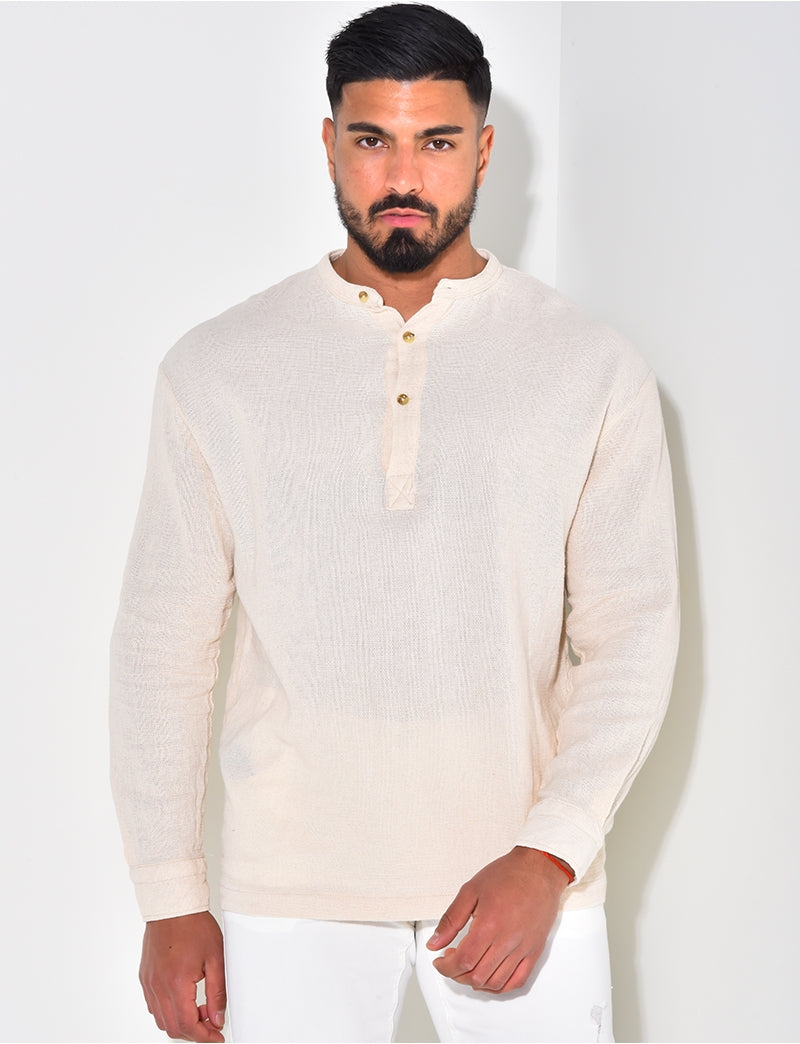 T-shirt effet chemise à boutonner col rond