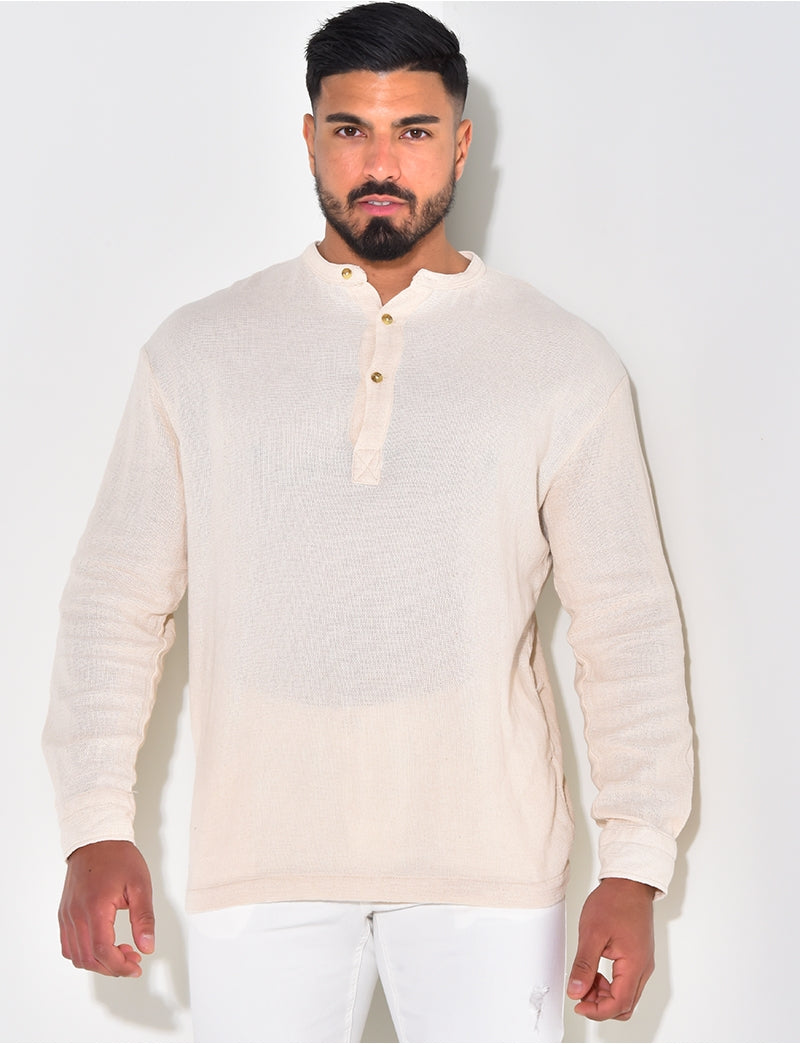 T-shirt effet chemise à boutonner col rond
