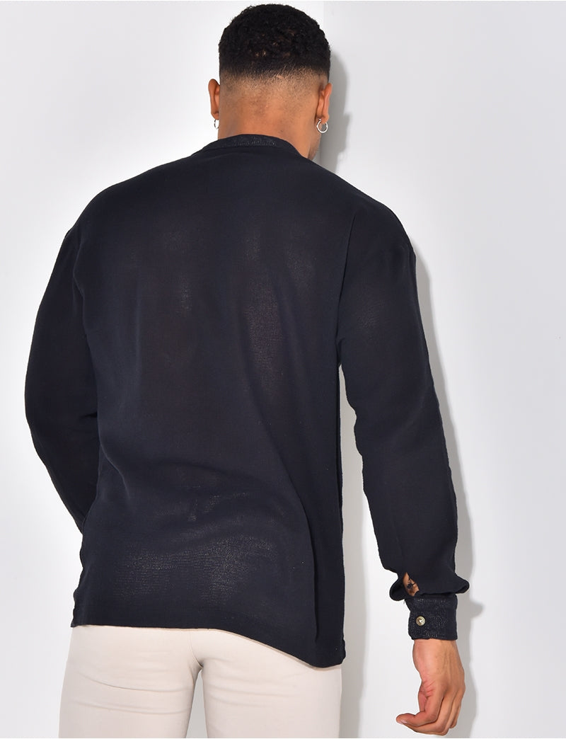 T-shirt effet chemise à boutonner col rond