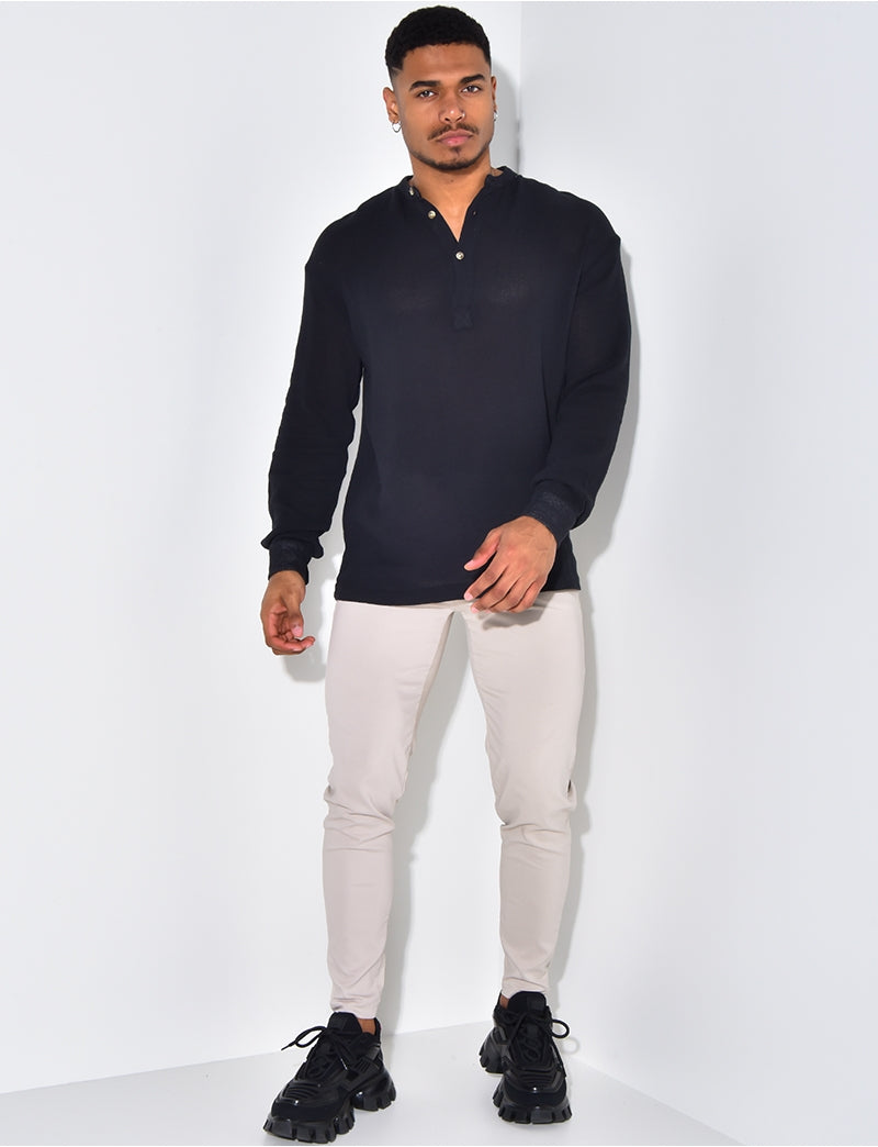 T-shirt effet chemise à boutonner col rond