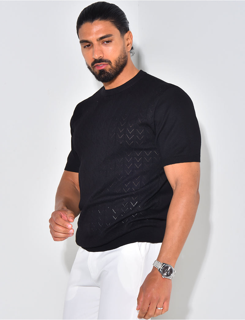 T-shirt côtelé en maille ajourée