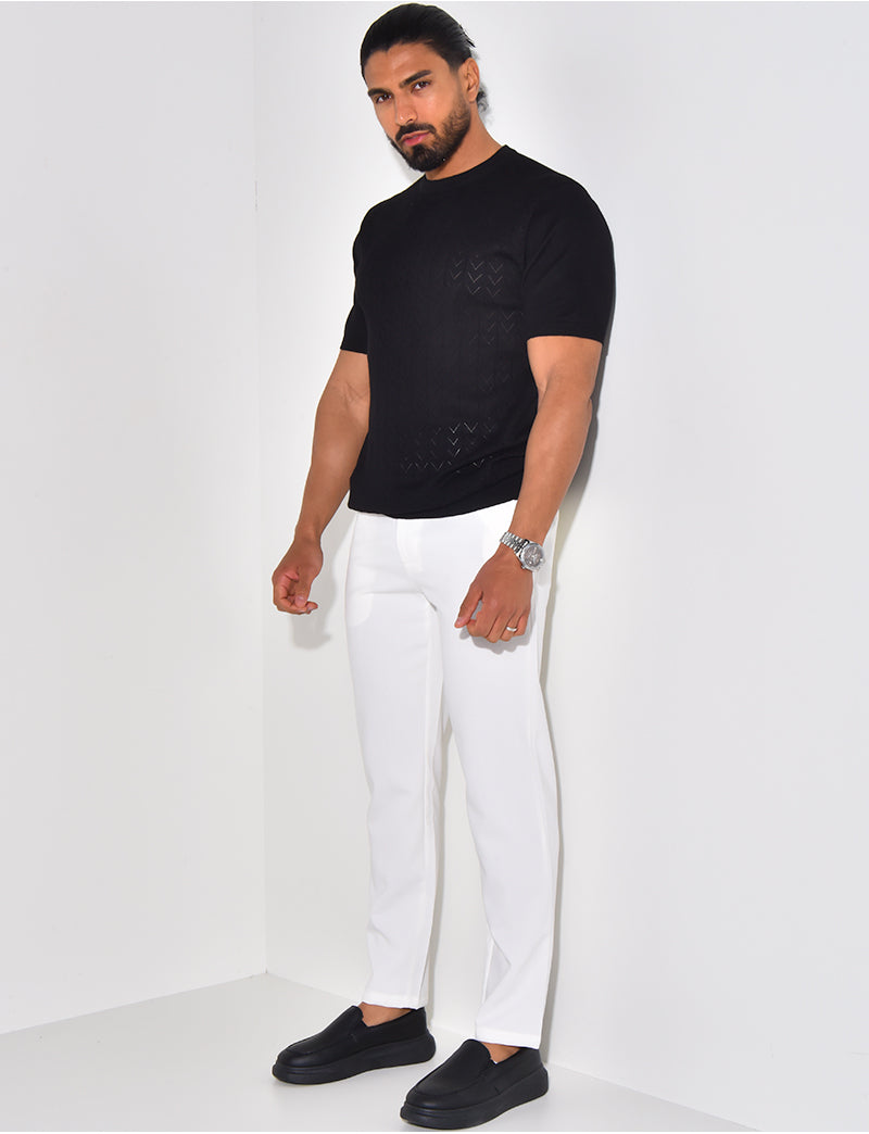 T-shirt côtelé en maille ajourée