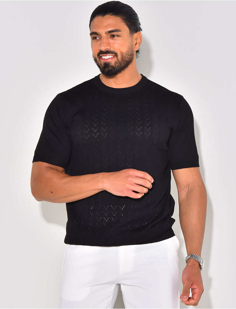 T-shirt côtelé en maille ajourée
