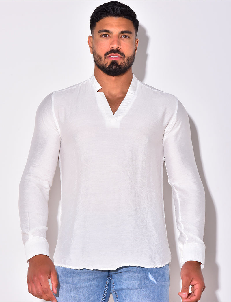 T-shirt fin manche longue col V