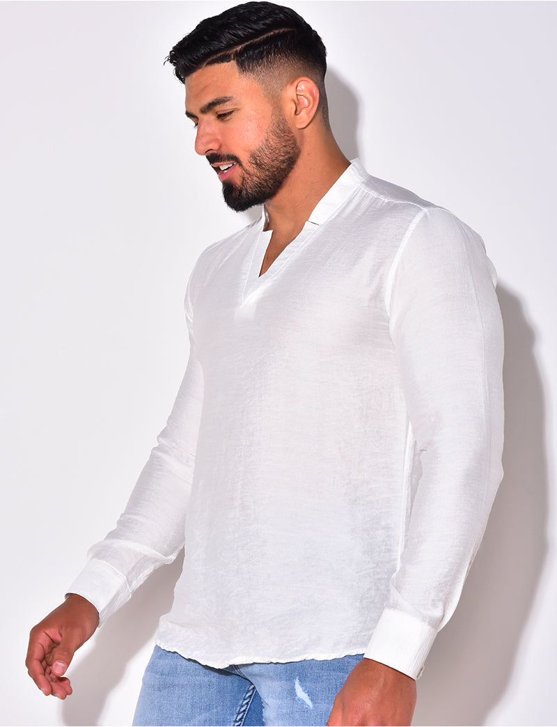 T-shirt fin manche longue col V