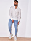 T-shirt fin manche longue col V