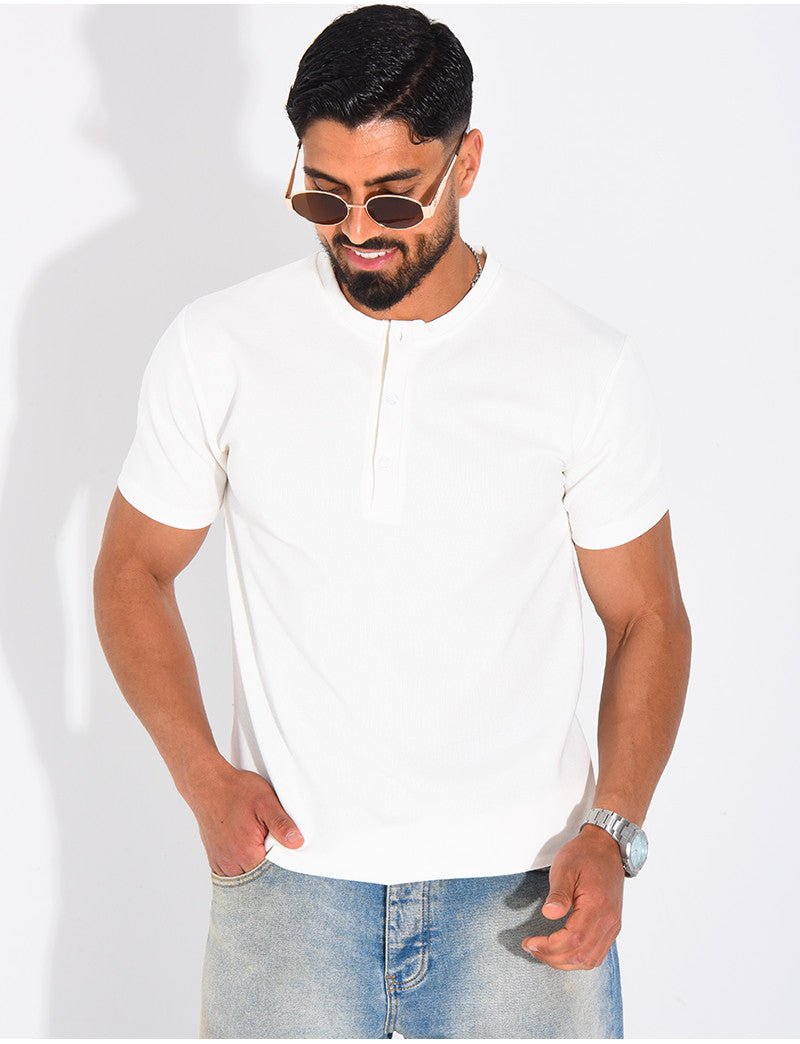 T-Shirt Homme texturé col rond à boutons