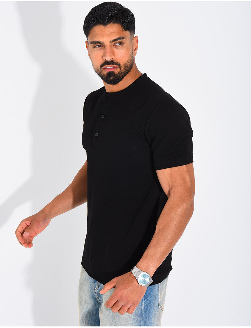 T-Shirt Homme texturé col rond à boutons