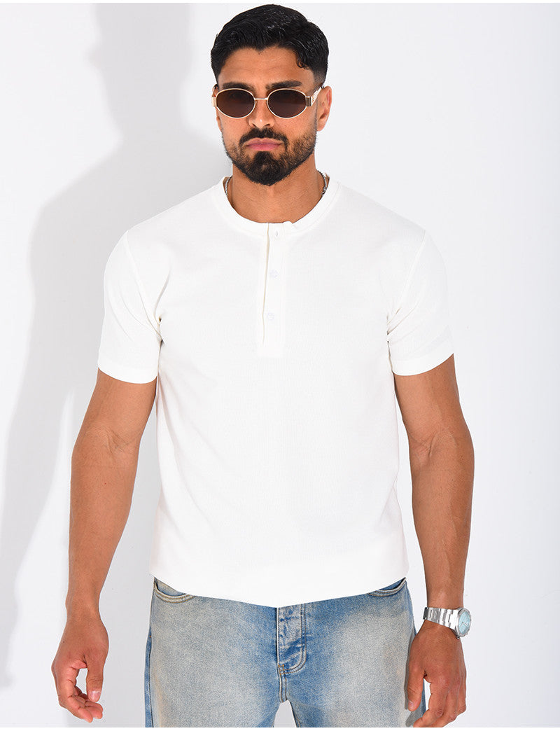 T-Shirt Homme texturé col rond à boutons