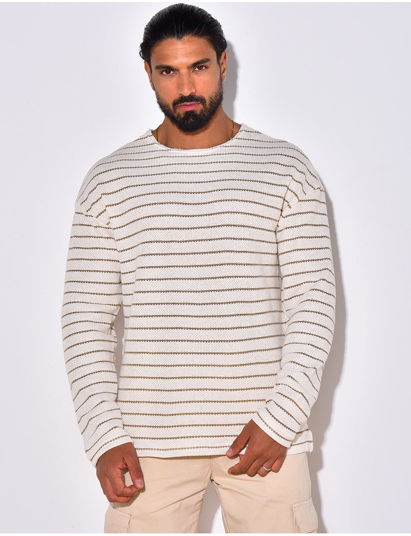T-shirt manches longues texturé à rayures