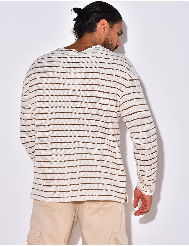 T-shirt manches longues texturé à rayures
