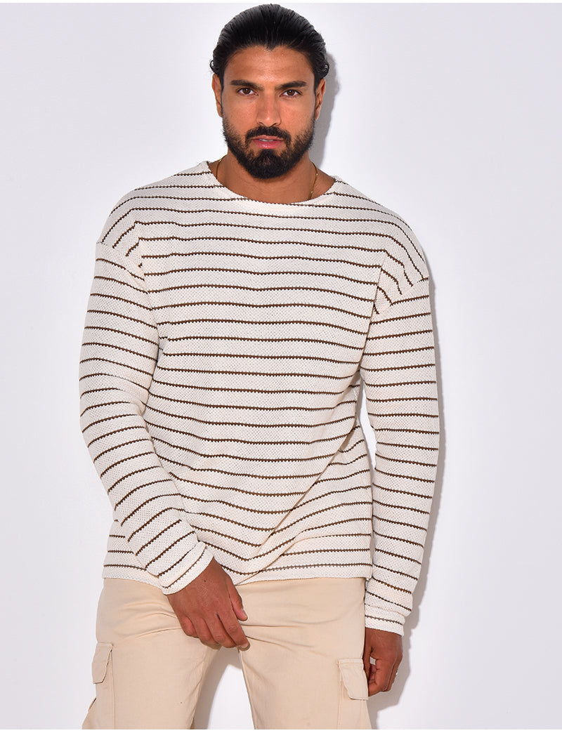 T-shirt manches longues texturé à rayures