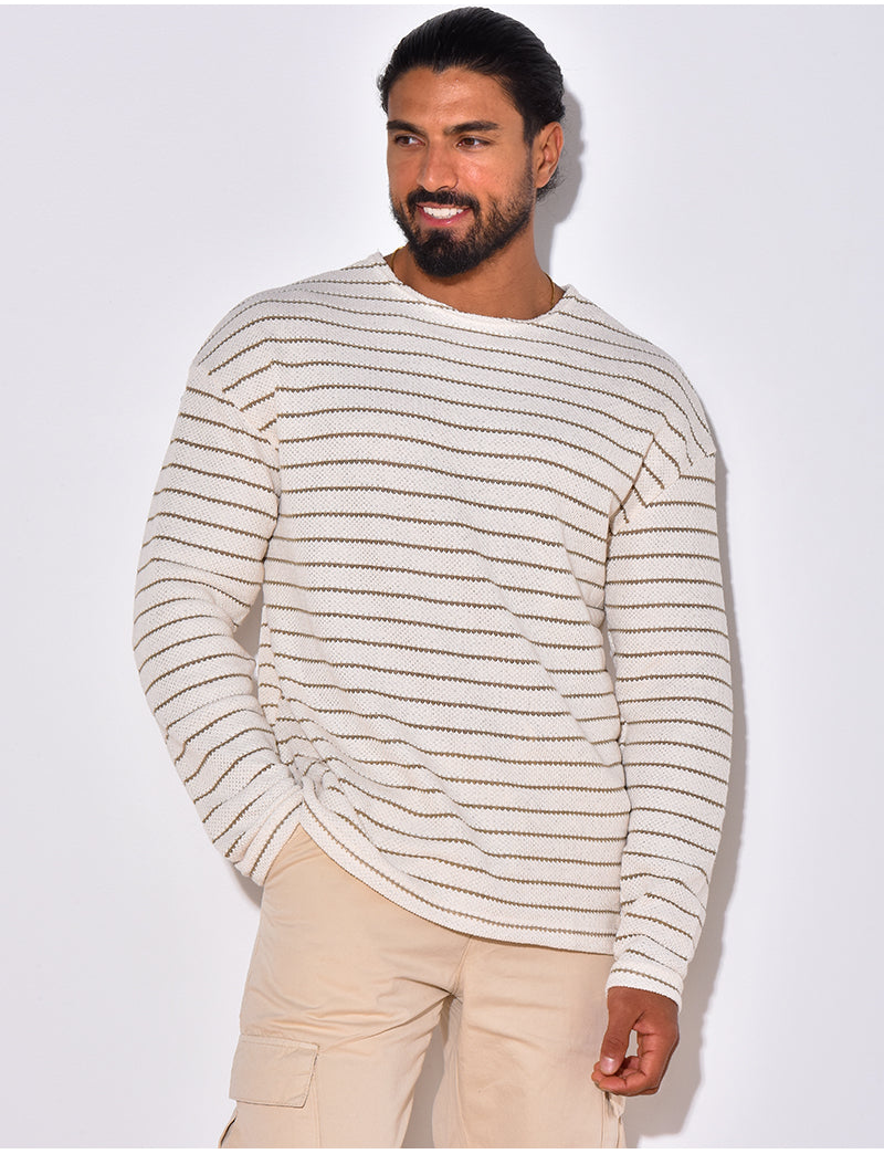 T-shirt manches longues texturé à rayures