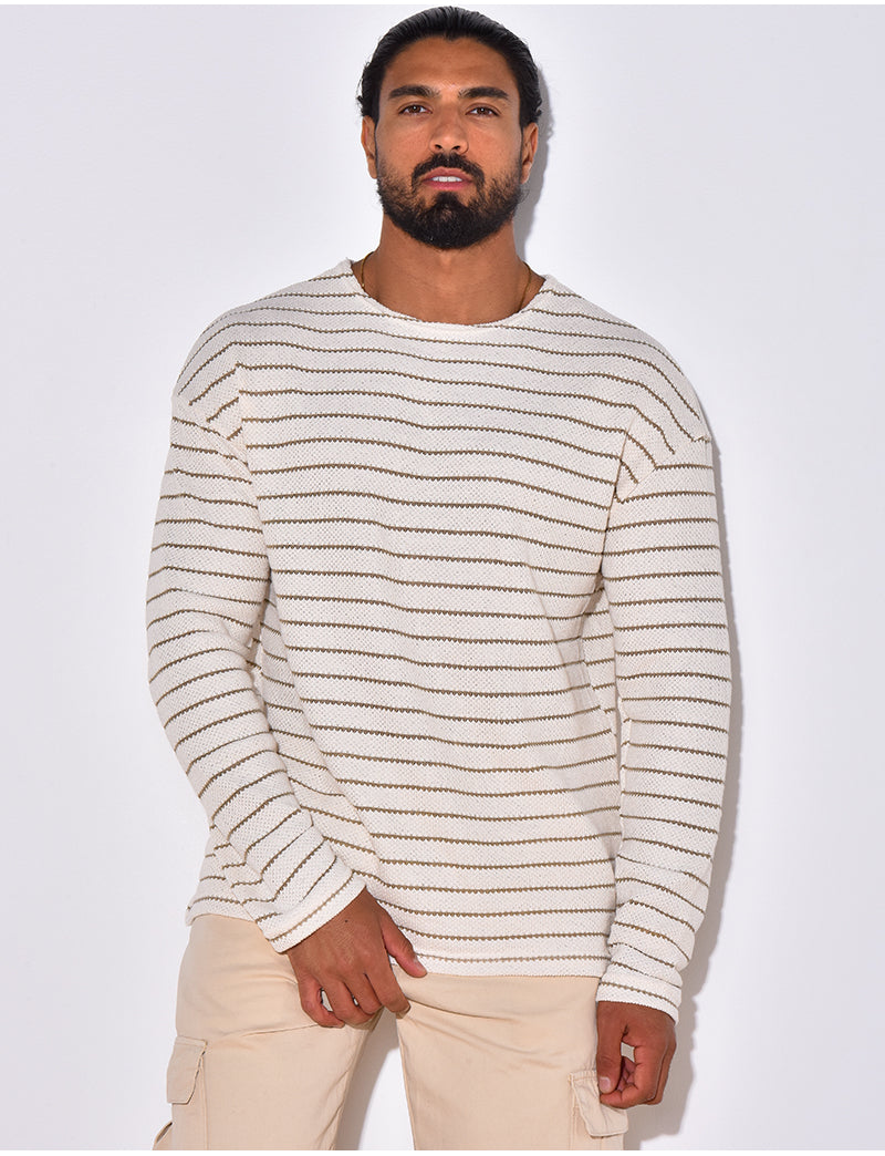 T-shirt manches longues texturé à rayures