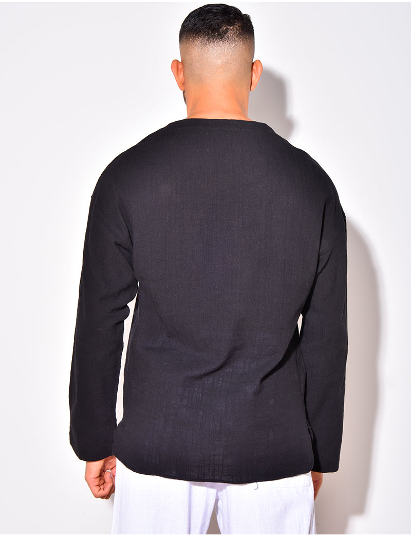 T-shirt manches longues uni avec cordelette